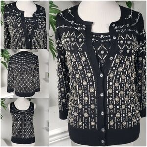 St. John 2p Black Cashmere Silk with Glass & Beads Embellishment Formal Holiday